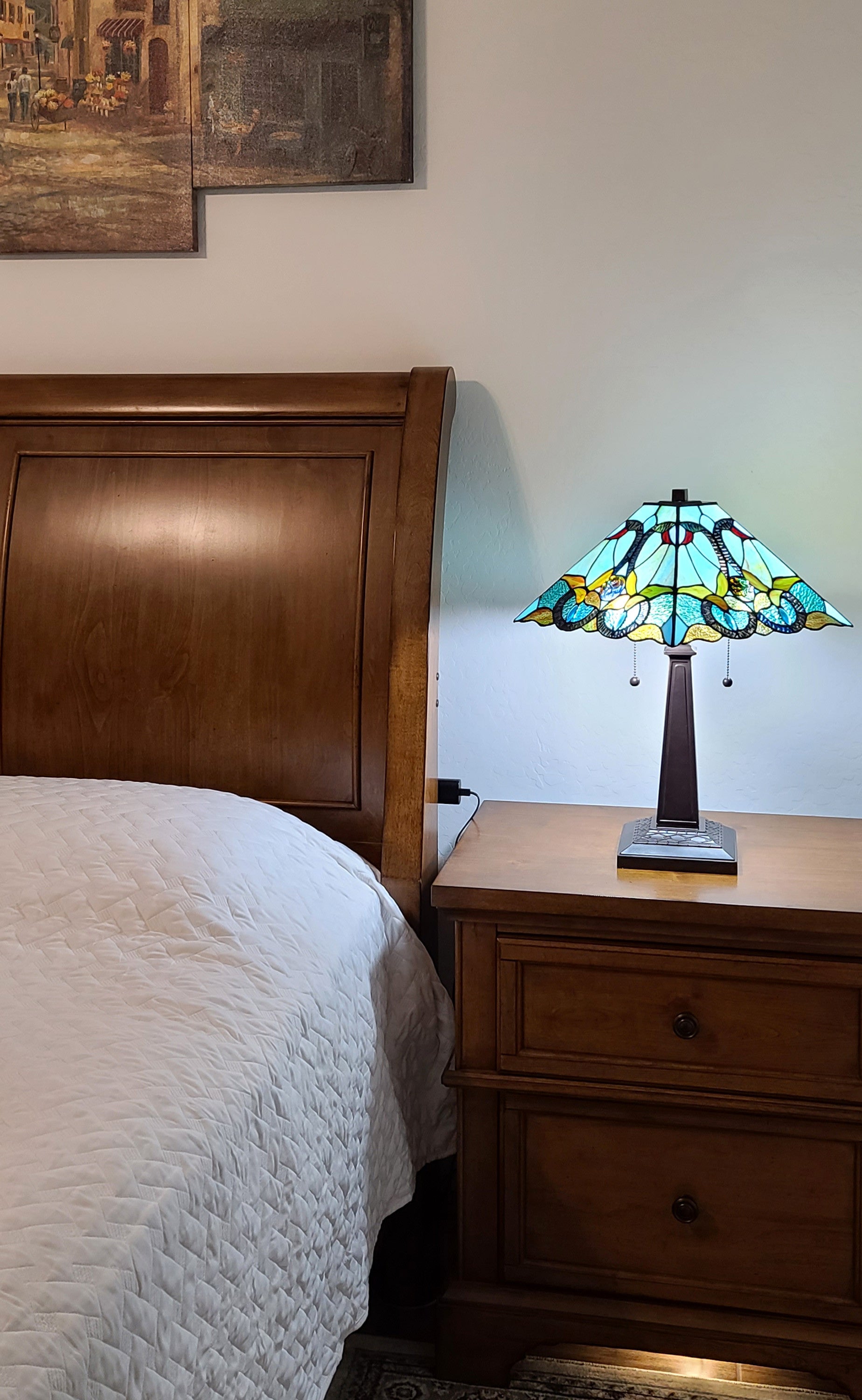 23" Aqua Blues and Amber Abstract Stained Glass Two Light Mission Style Table Lamp By Homeroots | Table Lamps | Modishstore - 4