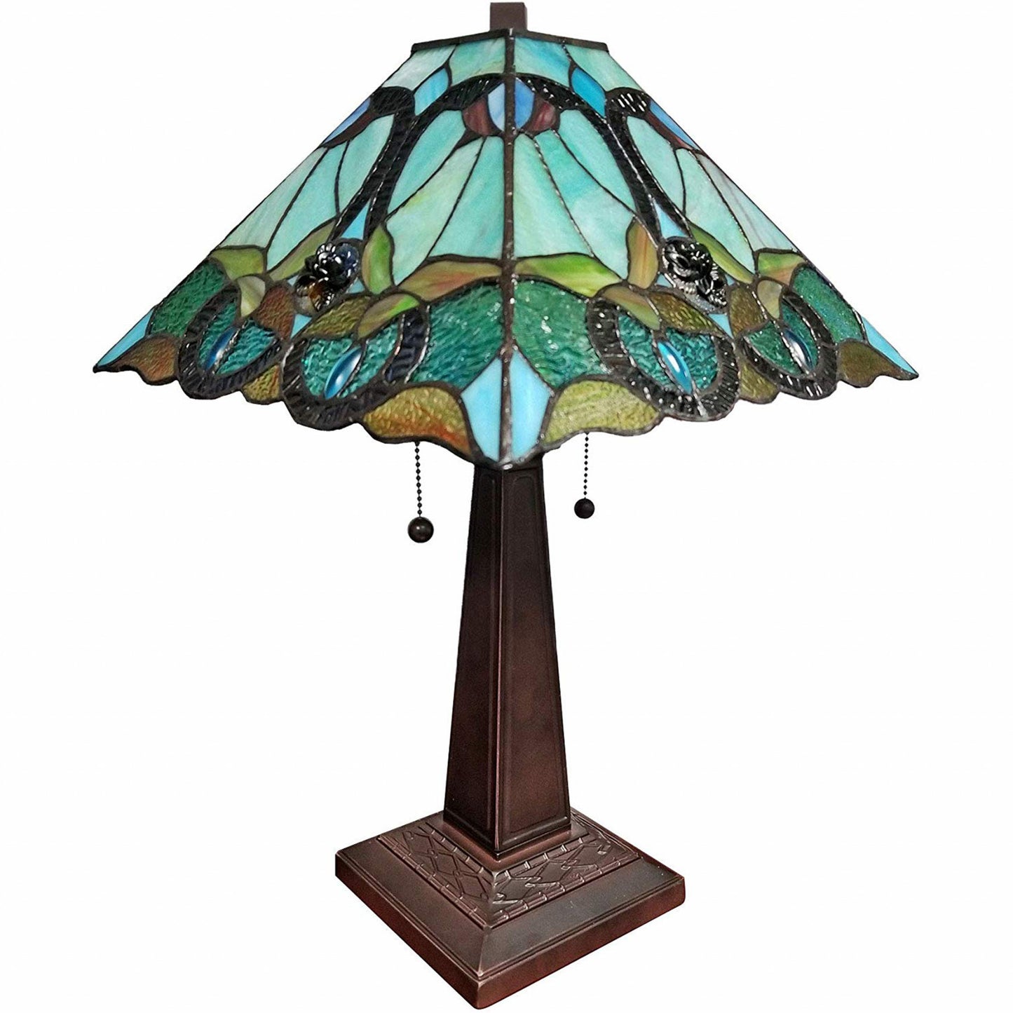 23" Aqua Blues and Amber Abstract Stained Glass Two Light Mission Style Table Lamp By Homeroots | Table Lamps | Modishstore - 5