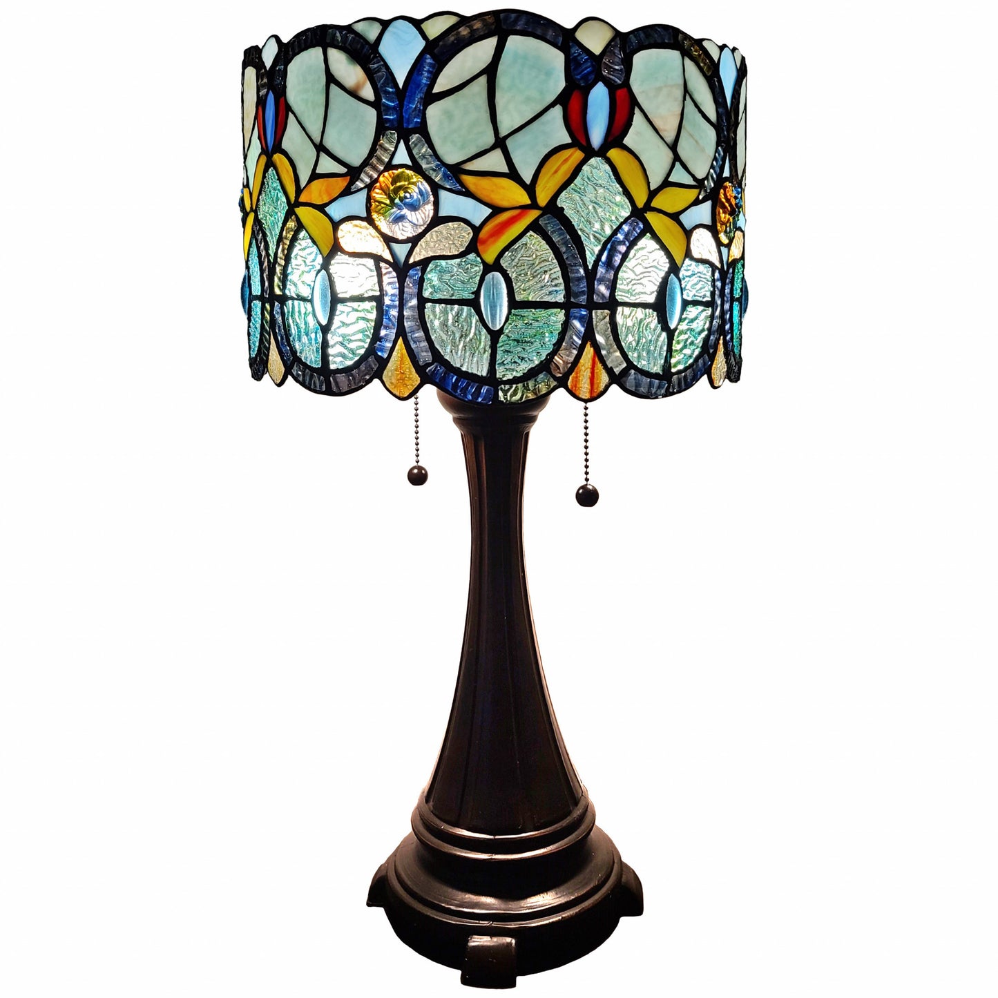 21" Stained Glass Two Light Jeweled Floral Drum Table Lamp By Homeroots | Table Lamps | Modishstore - 2