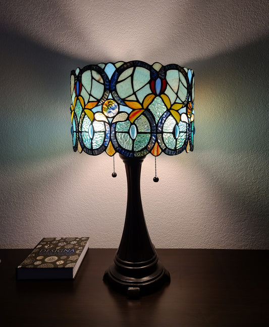 21" Stained Glass Two Light Jeweled Floral Drum Table Lamp By Homeroots | Table Lamps | Modishstore - 2