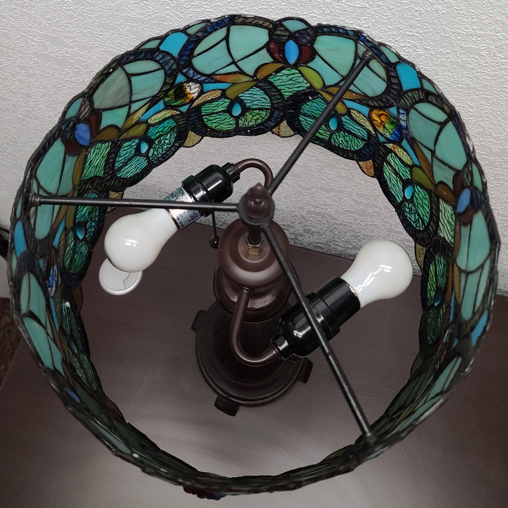 21" Stained Glass Two Light Jeweled Floral Drum Table Lamp By Homeroots | Table Lamps | Modishstore - 3