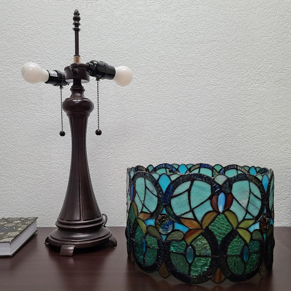 21" Stained Glass Two Light Jeweled Floral Drum Table Lamp By Homeroots | Table Lamps | Modishstore - 4
