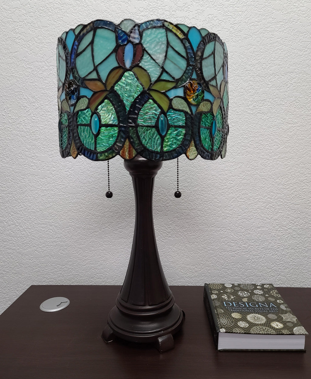21" Stained Glass Two Light Jeweled Floral Drum Table Lamp By Homeroots | Table Lamps | Modishstore - 5