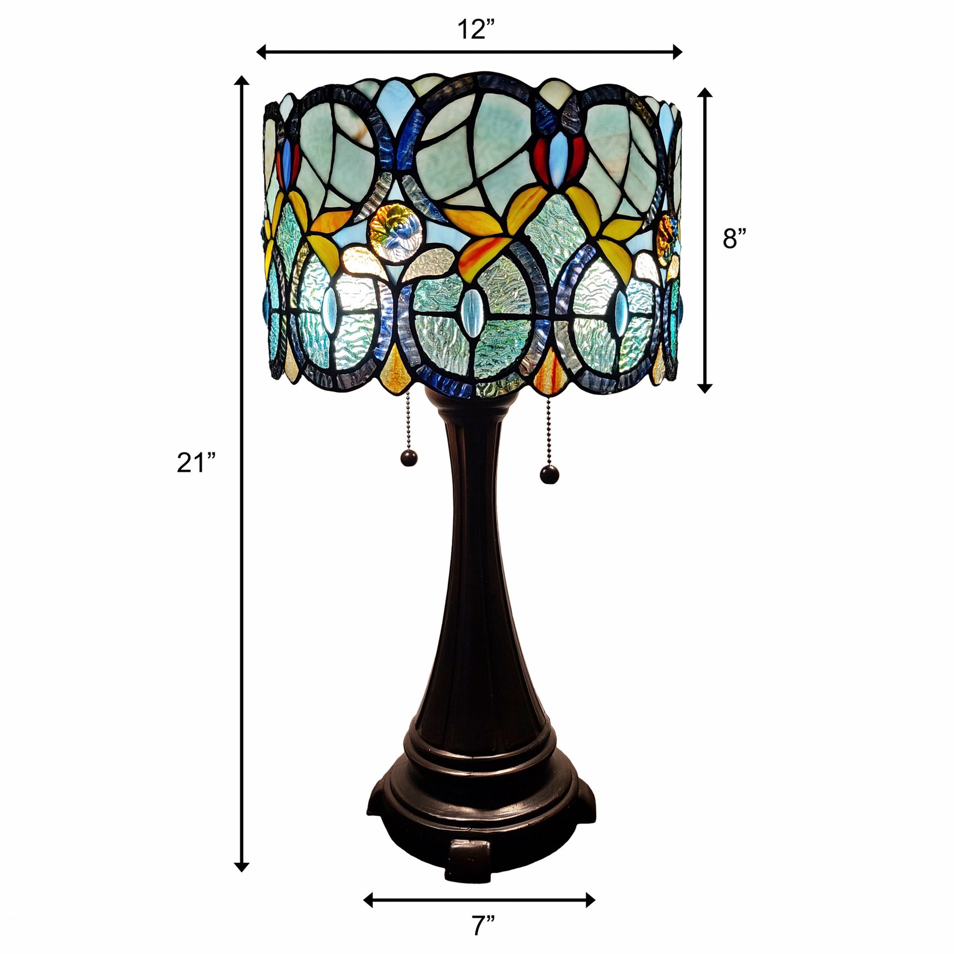 21" Stained Glass Two Light Jeweled Floral Drum Table Lamp By Homeroots | Table Lamps | Modishstore - 6