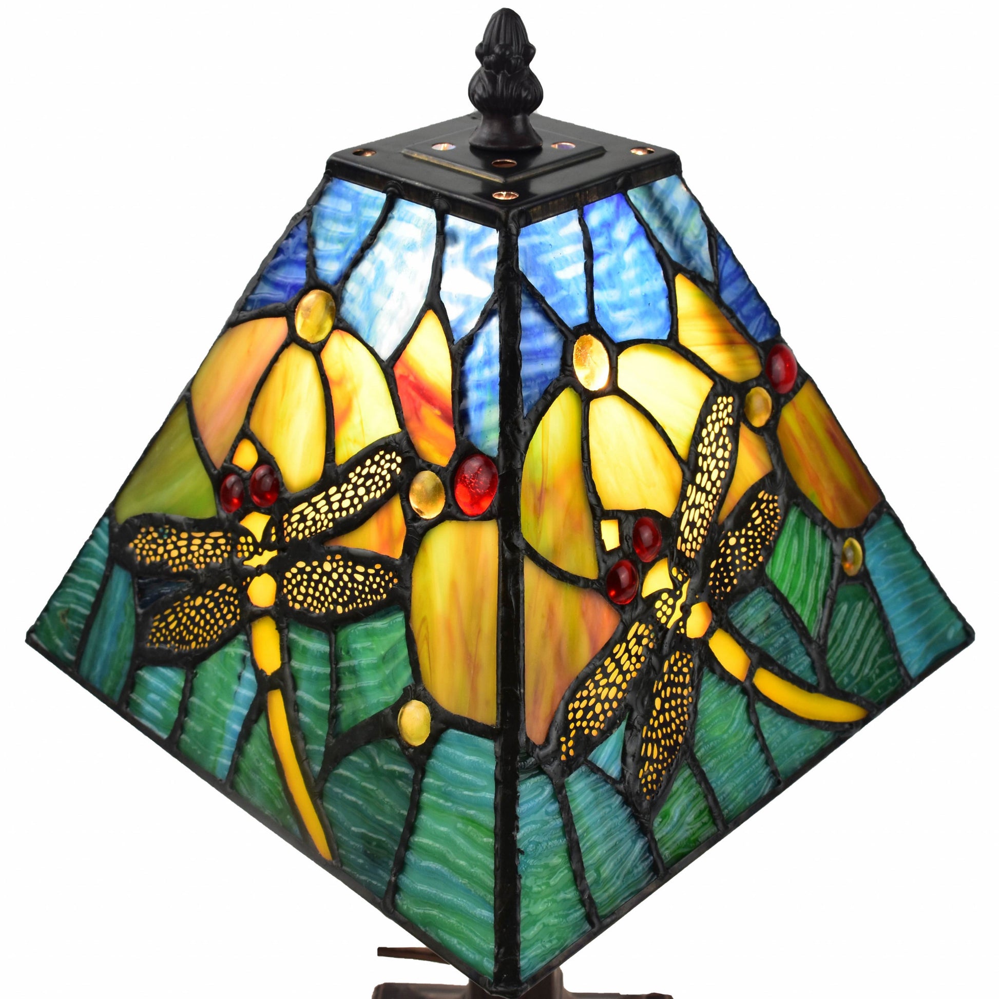 15" Tiffany Style Yellow Dragonflies Jeweled Table Lamp By Homeroots | Table Lamps | Modishstore - 5