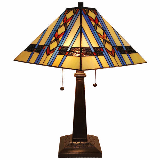 23" Amber Brown and Blue Stained Glass Two Light Mission Style Table Lamp By Homeroots | Table Lamps | Modishstore