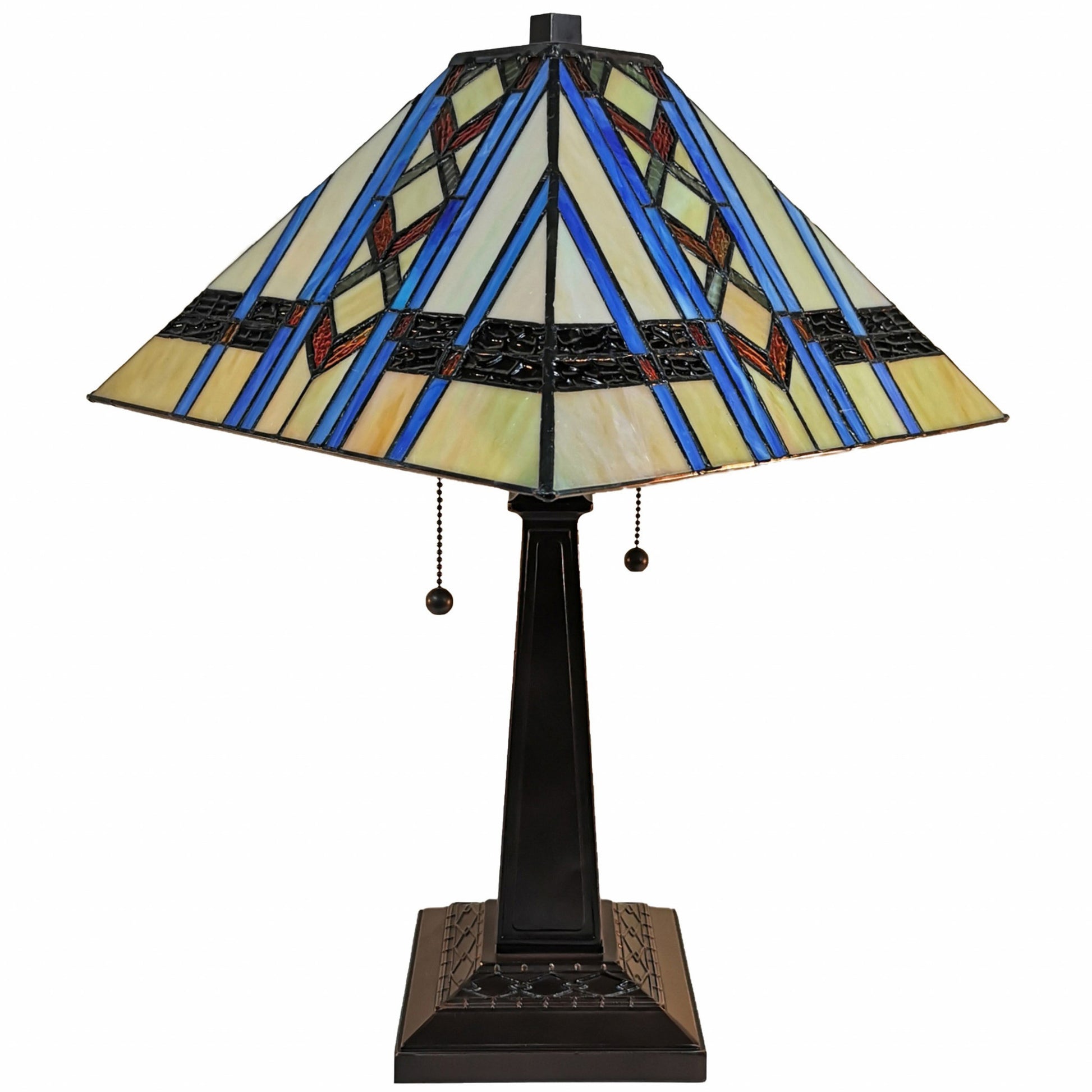 23" Amber Brown and Blue Stained Glass Two Light Mission Style Table Lamp By Homeroots | Table Lamps | Modishstore - 2