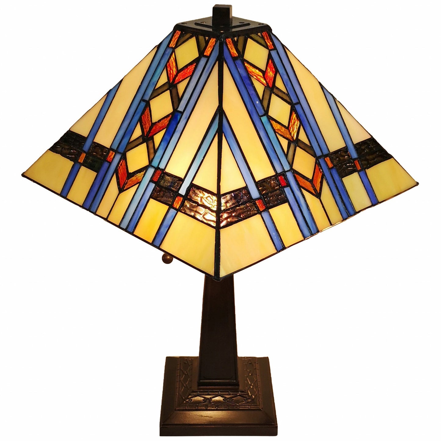 23" Amber Brown and Blue Stained Glass Two Light Mission Style Table Lamp By Homeroots | Table Lamps | Modishstore - 4