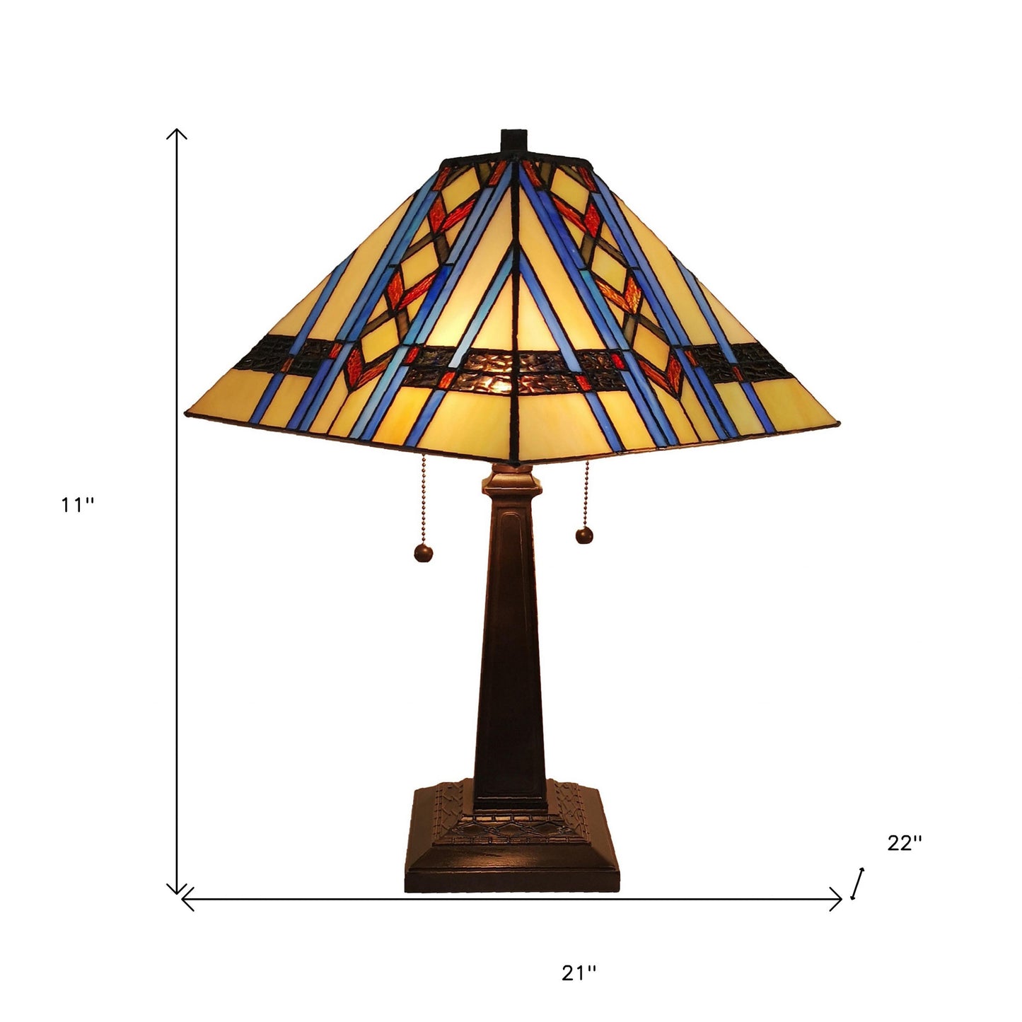 23" Amber Brown and Blue Stained Glass Two Light Mission Style Table Lamp By Homeroots | Table Lamps | Modishstore - 5