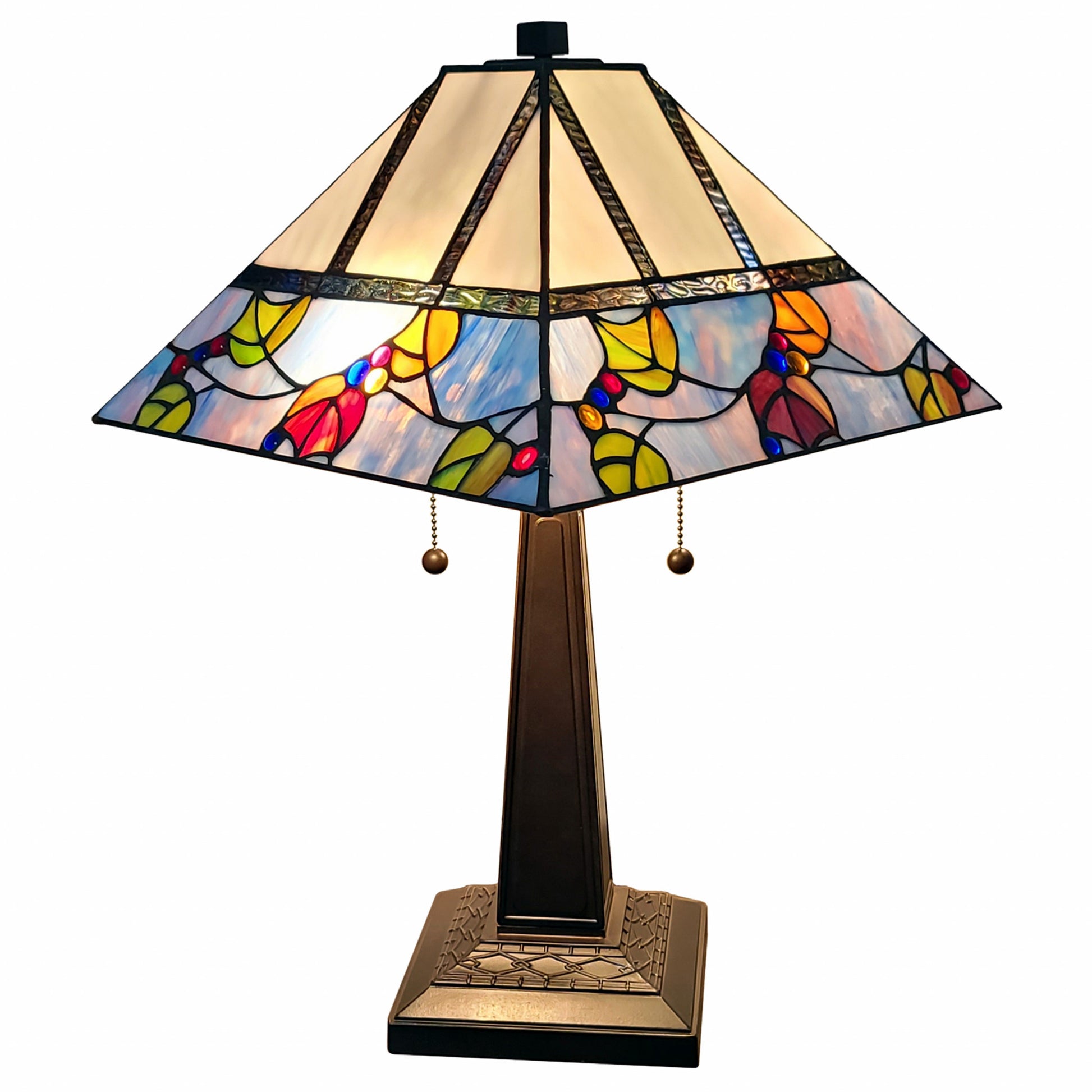 23" Cream and Blue Stained Glass Two Light Mission Style Table Lamp By Homeroots | Table Lamps | Modishstore