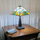 23" White and Aqua Stained Glass Two Light Mission Style Table Lamp By Homeroots | Table Lamps | Modishstore - 3