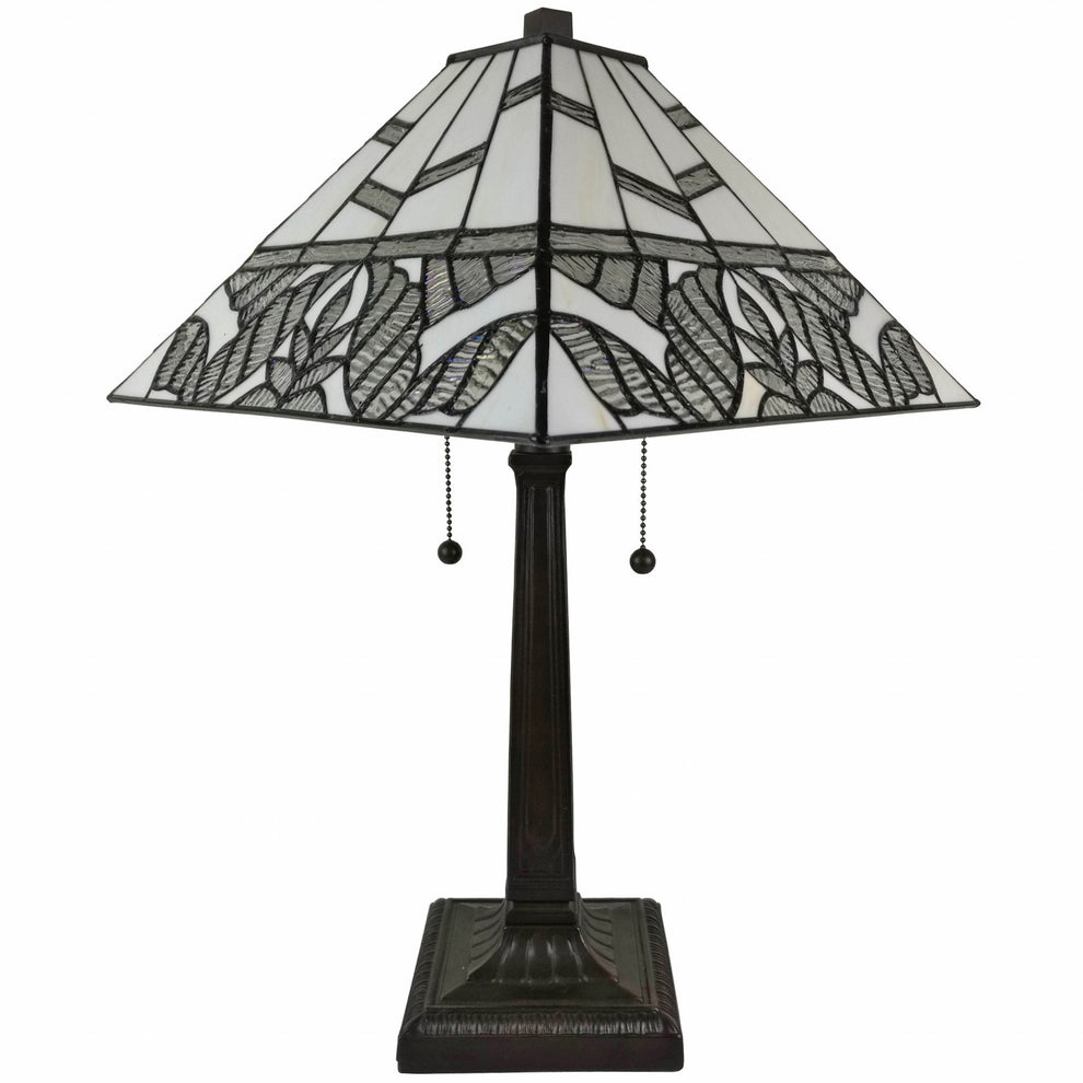 23" Stained Glass Leafy Vintage Two Light Mission Style Table Lamp By Homeroots | Table Lamps | Modishstore - 2