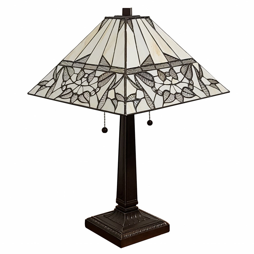 23" Amber and Clear Leaves Stained Glass Two Light Mission Style Table Lamp By Homeroots | Table Lamps | Modishstore - 3