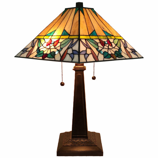 23" Stained Glass Flowery Two Light Mission Style Table Lamp By Homeroots | Table Lamps | Modishstore