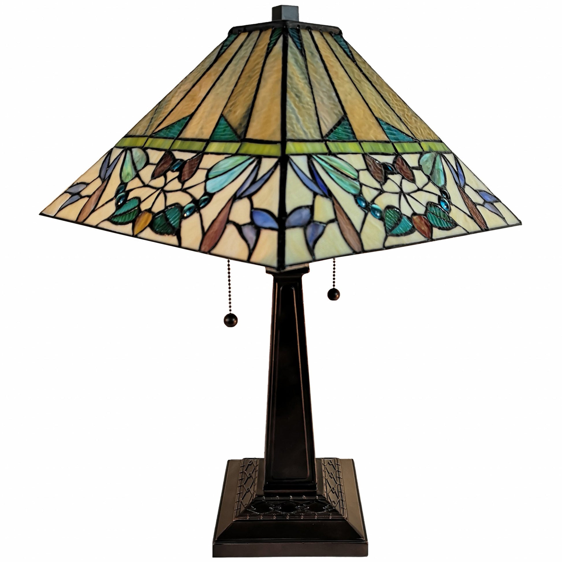 23" Stained Glass Flowery Two Light Mission Style Table Lamp By Homeroots | Table Lamps | Modishstore - 2