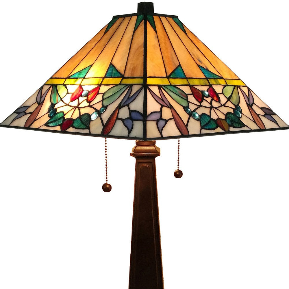 23" Stained Glass Flowery Two Light Mission Style Table Lamp By Homeroots | Table Lamps | Modishstore - 5