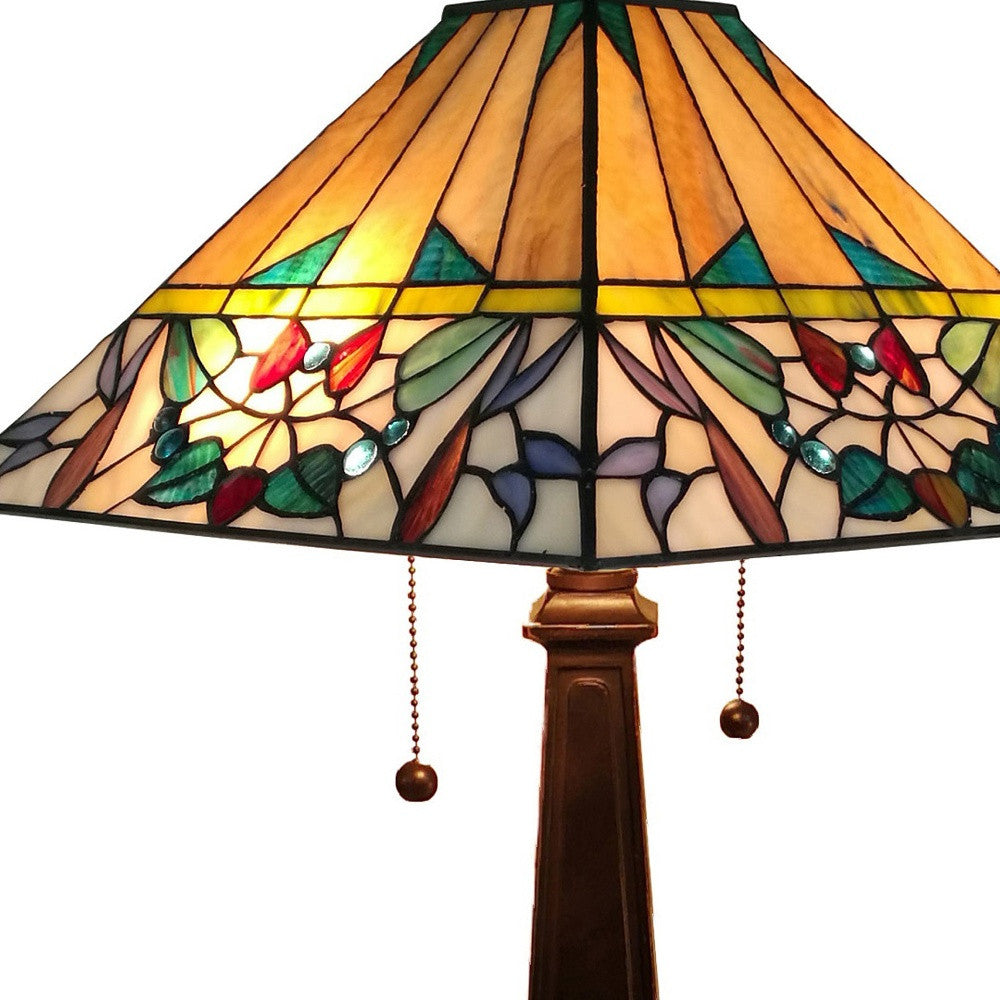 23" Stained Glass Flowery Two Light Mission Style Table Lamp By Homeroots | Table Lamps | Modishstore - 6