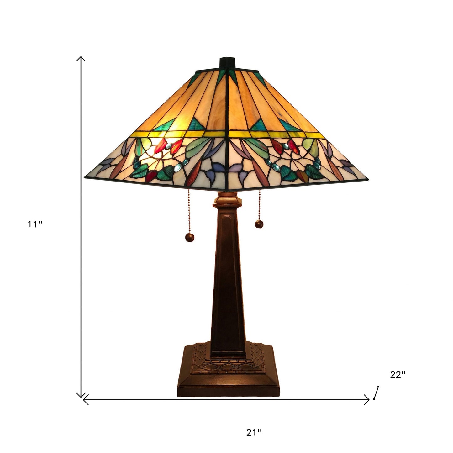 23" Stained Glass Flowery Two Light Mission Style Table Lamp By Homeroots | Table Lamps | Modishstore - 7