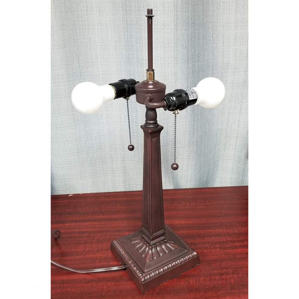 23" Cream and Red Floral Stained Glass Two Light Mission Style Table Lamp By Homeroots | Table Lamps | Modishstore - 3