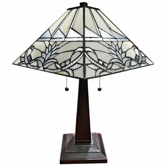 23" Stained Glass White Floral Two Light Mission Style Table Lamp By Homeroots | Table Lamps | Modishstore