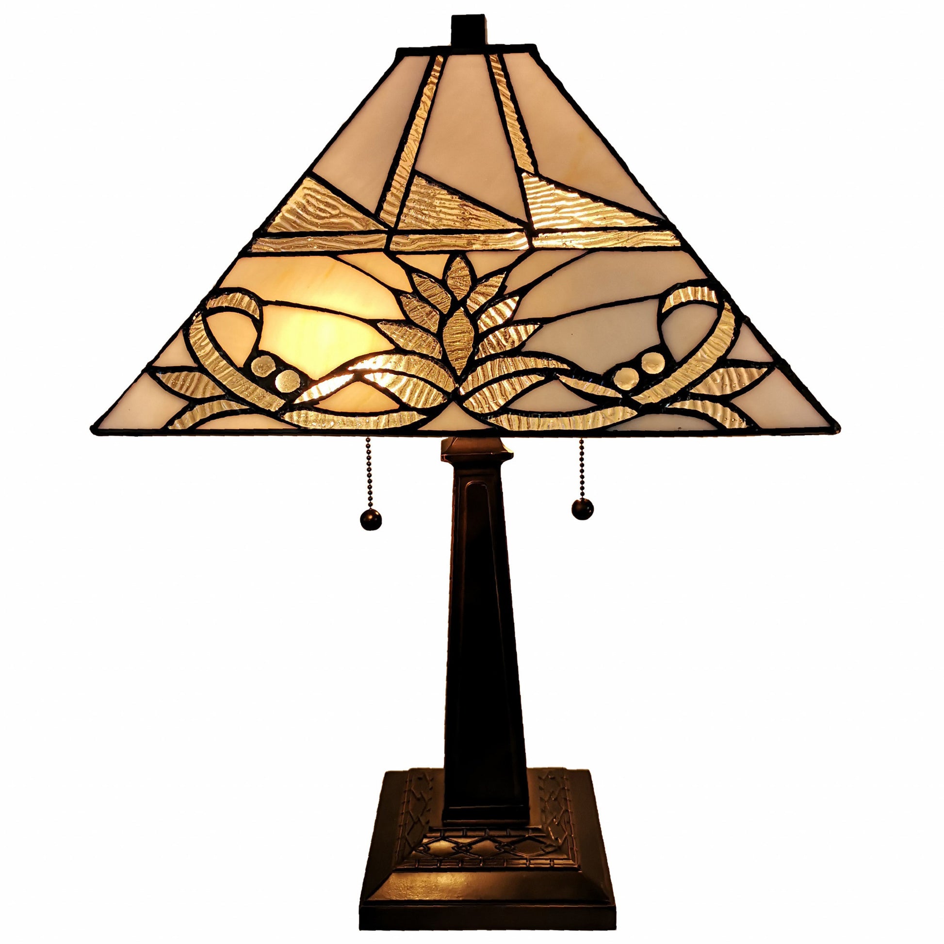 23" Stained Glass White Floral Two Light Mission Style Table Lamp By Homeroots | Table Lamps | Modishstore - 2