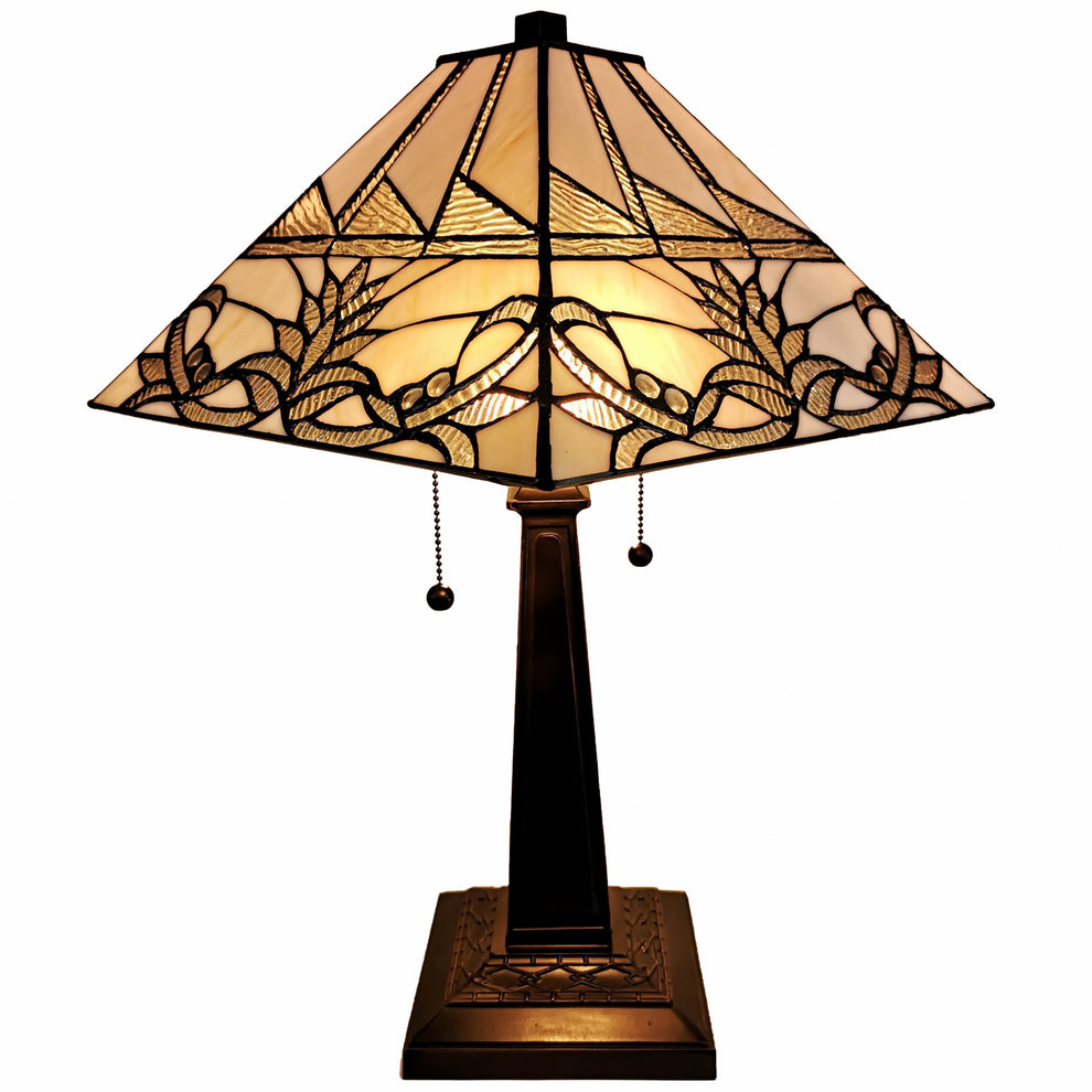 23" Stained Glass White Floral Two Light Mission Style Table Lamp By Homeroots | Table Lamps | Modishstore - 4