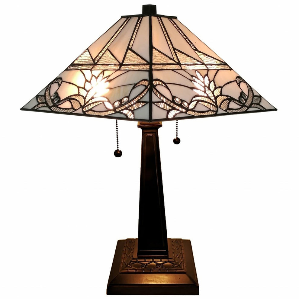 23" Stained Glass White Floral Two Light Mission Style Table Lamp By Homeroots | Table Lamps | Modishstore - 5