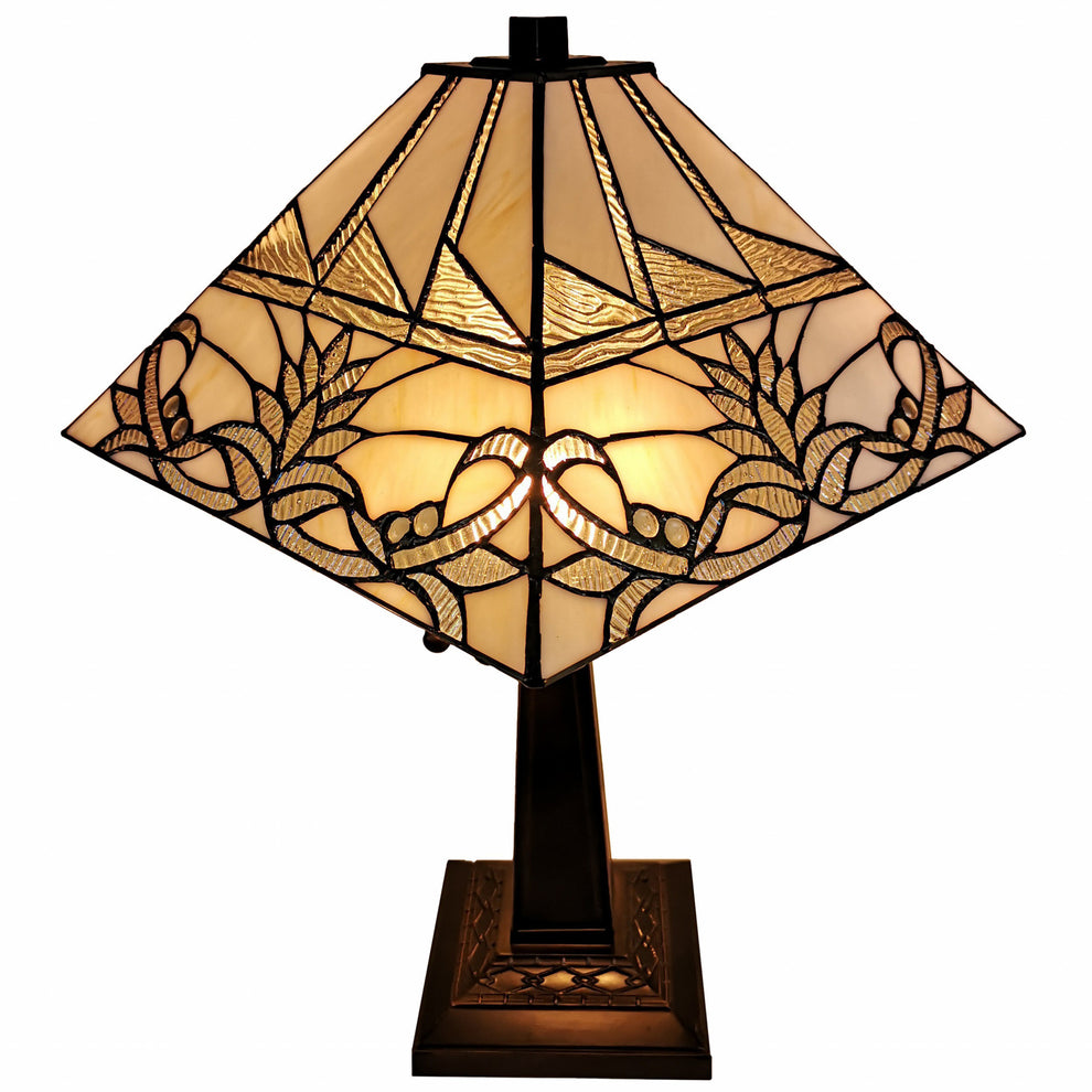 23" Stained Glass White Floral Two Light Mission Style Table Lamp By Homeroots | Table Lamps | Modishstore - 6
