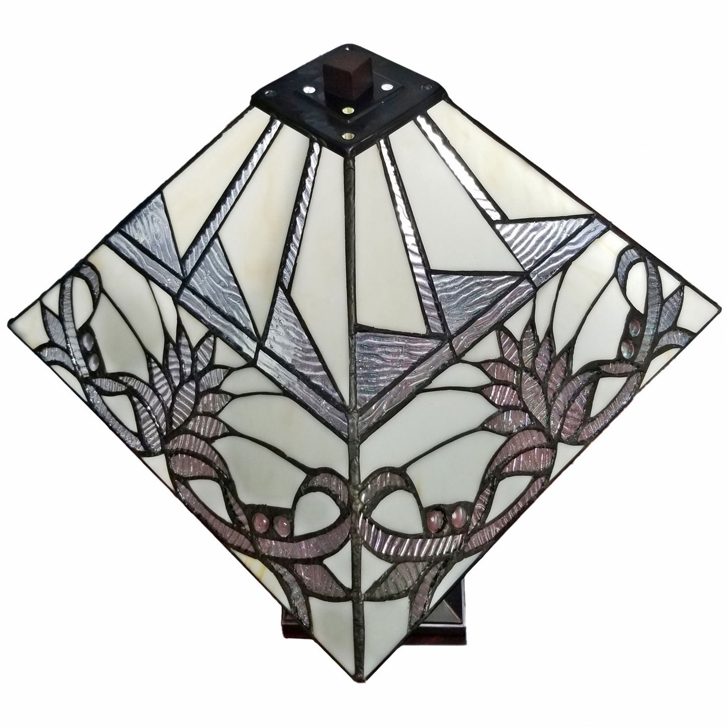 23" Stained Glass White Floral Two Light Mission Style Table Lamp By Homeroots | Table Lamps | Modishstore - 7