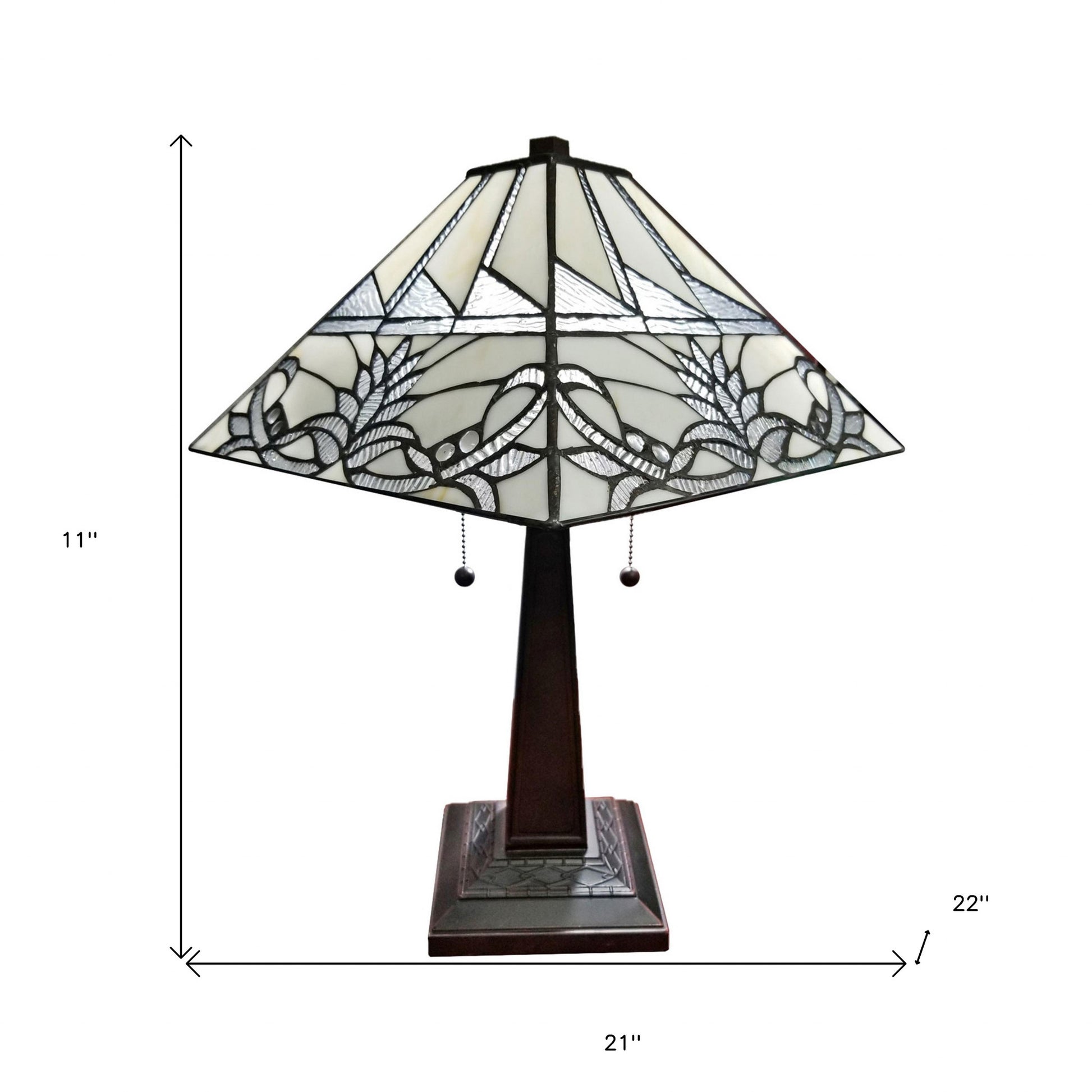 23" Stained Glass White Floral Two Light Mission Style Table Lamp By Homeroots | Table Lamps | Modishstore - 8