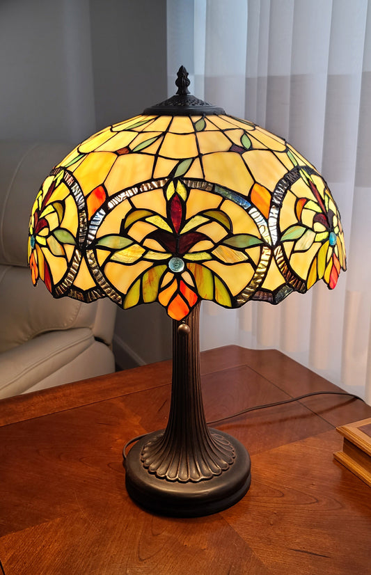 23" Stained Glass Two Light Jeweled Floral Table Lamp By Homeroots | Table Lamps | Modishstore