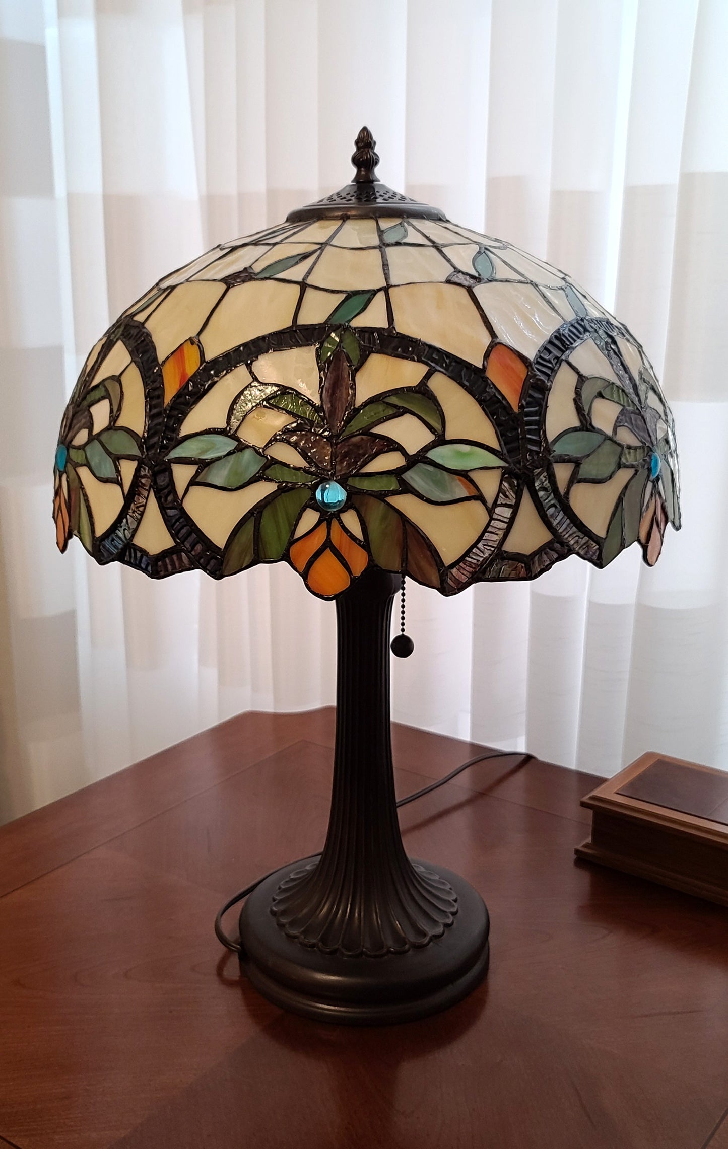 23" Stained Glass Two Light Jeweled Floral Table Lamp By Homeroots | Table Lamps | Modishstore - 2