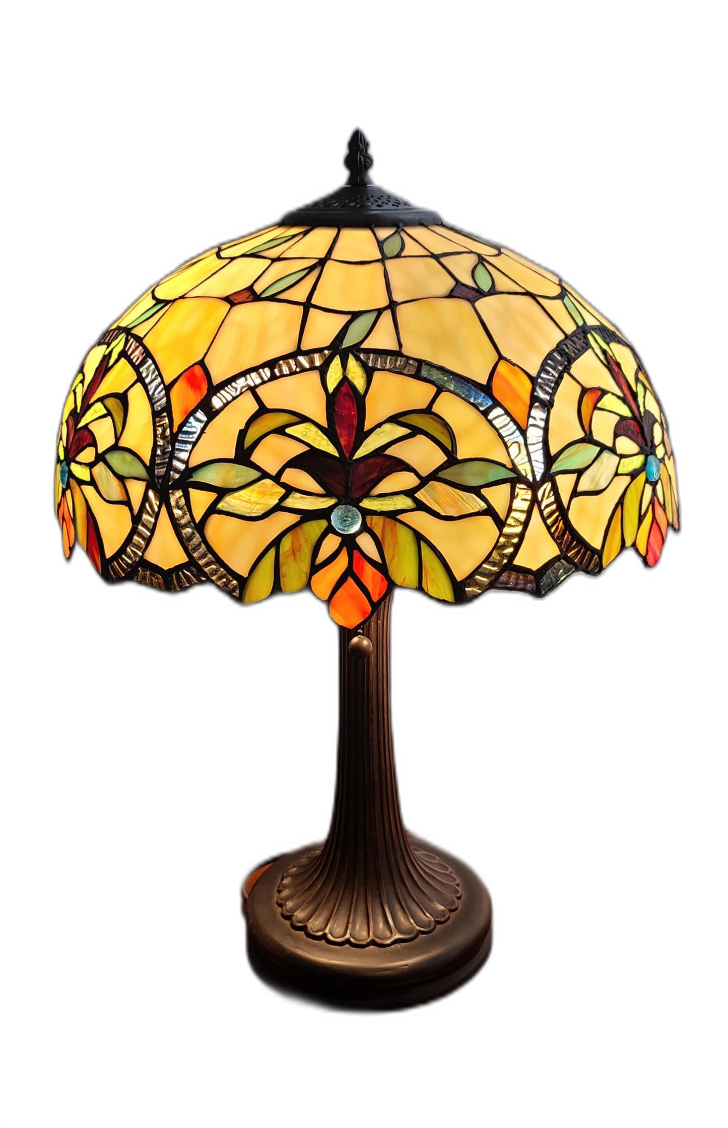 23" Stained Glass Two Light Jeweled Floral Table Lamp By Homeroots | Table Lamps | Modishstore - 5