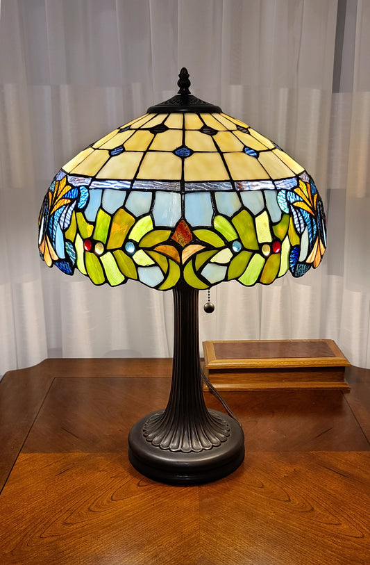 23" Stained Glass Two Light Jeweled Floral Accent Table Lamp By Homeroots | Table Lamps | Modishstore