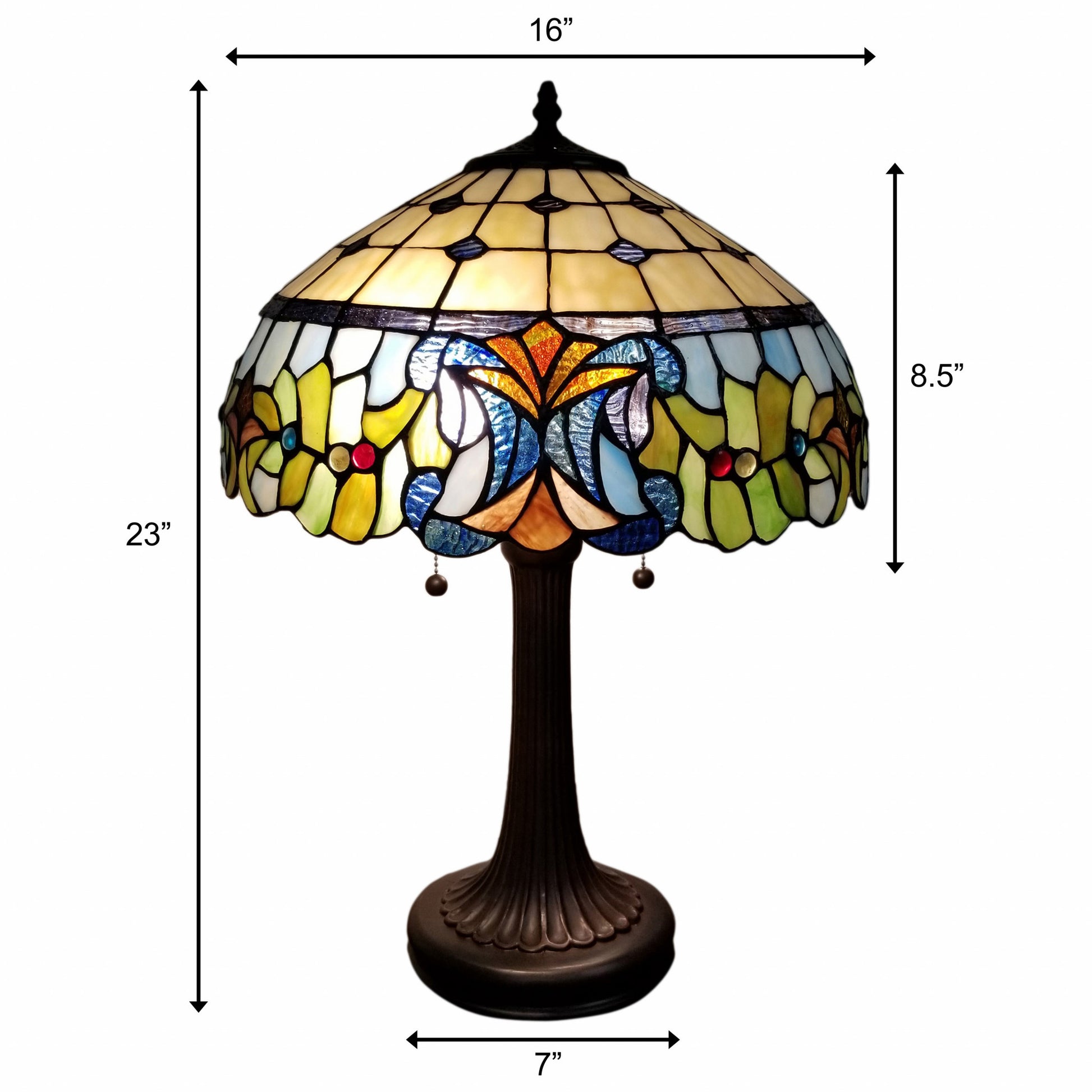 23" Stained Glass Two Light Jeweled Floral Accent Table Lamp By Homeroots | Table Lamps | Modishstore - 6