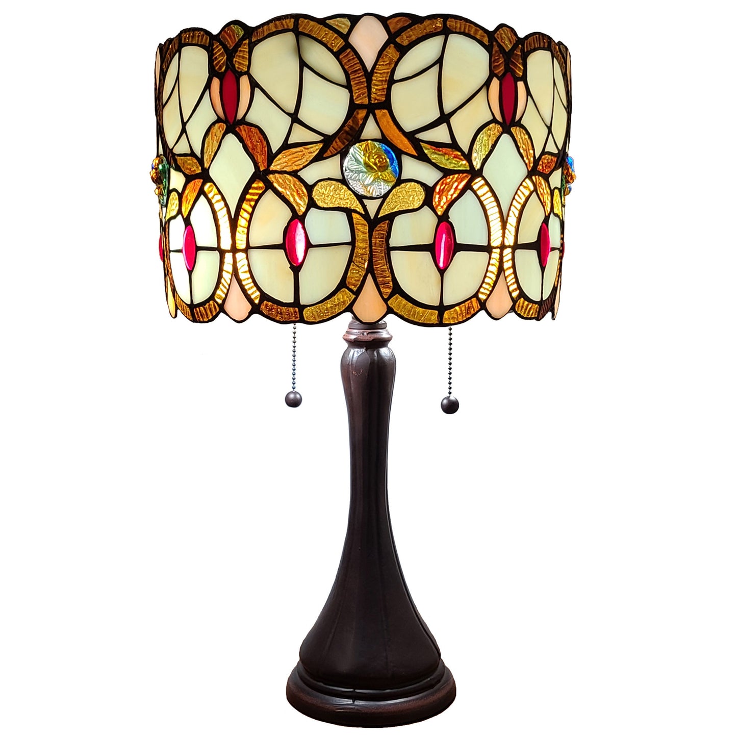 21" Stained Glass Two Light Floral Drum Table Lamp By Homeroots | Table Lamps | Modishstore