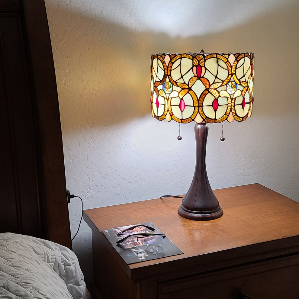 21" Stained Glass Two Light Floral Drum Table Lamp By Homeroots | Table Lamps | Modishstore - 3