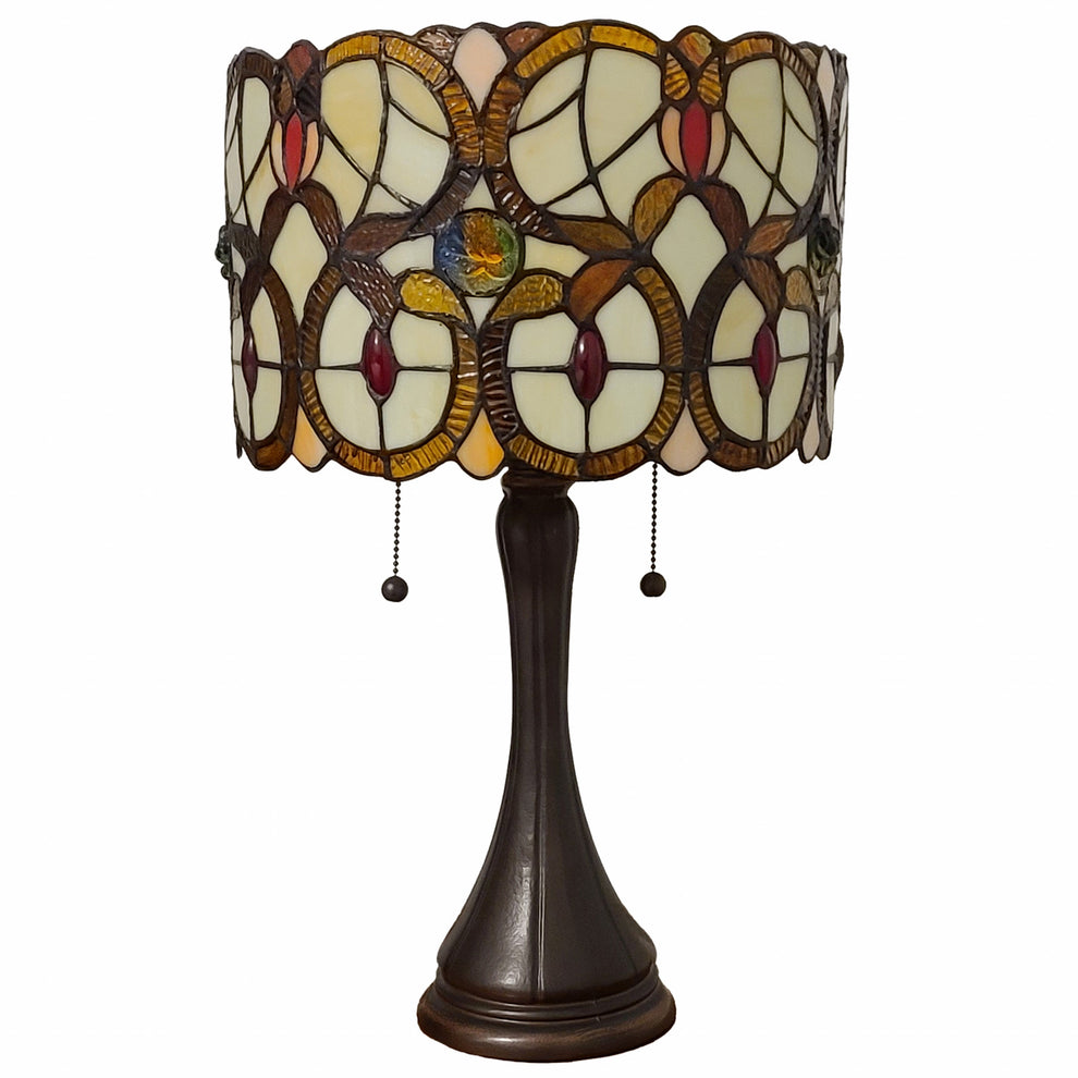 21" Stained Glass Two Light Floral Drum Table Lamp By Homeroots | Table Lamps | Modishstore - 4