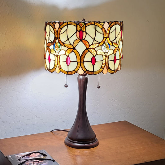 21" Stained Glass Two Light Floral Drum Table Lamp By Homeroots | Table Lamps | Modishstore