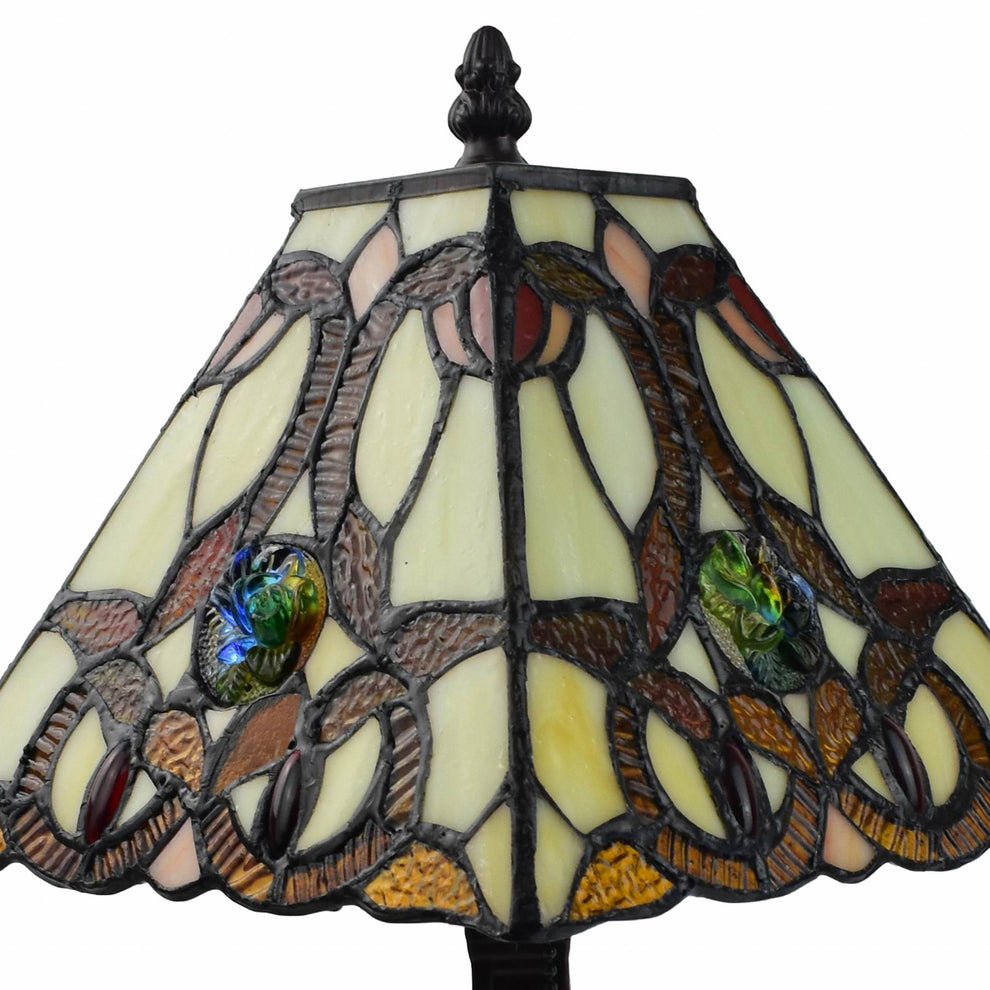 15" Tiffany Style Vintage Abstract Brown Table Lamp By Homeroots | Table Lamps | Modishstore - 2