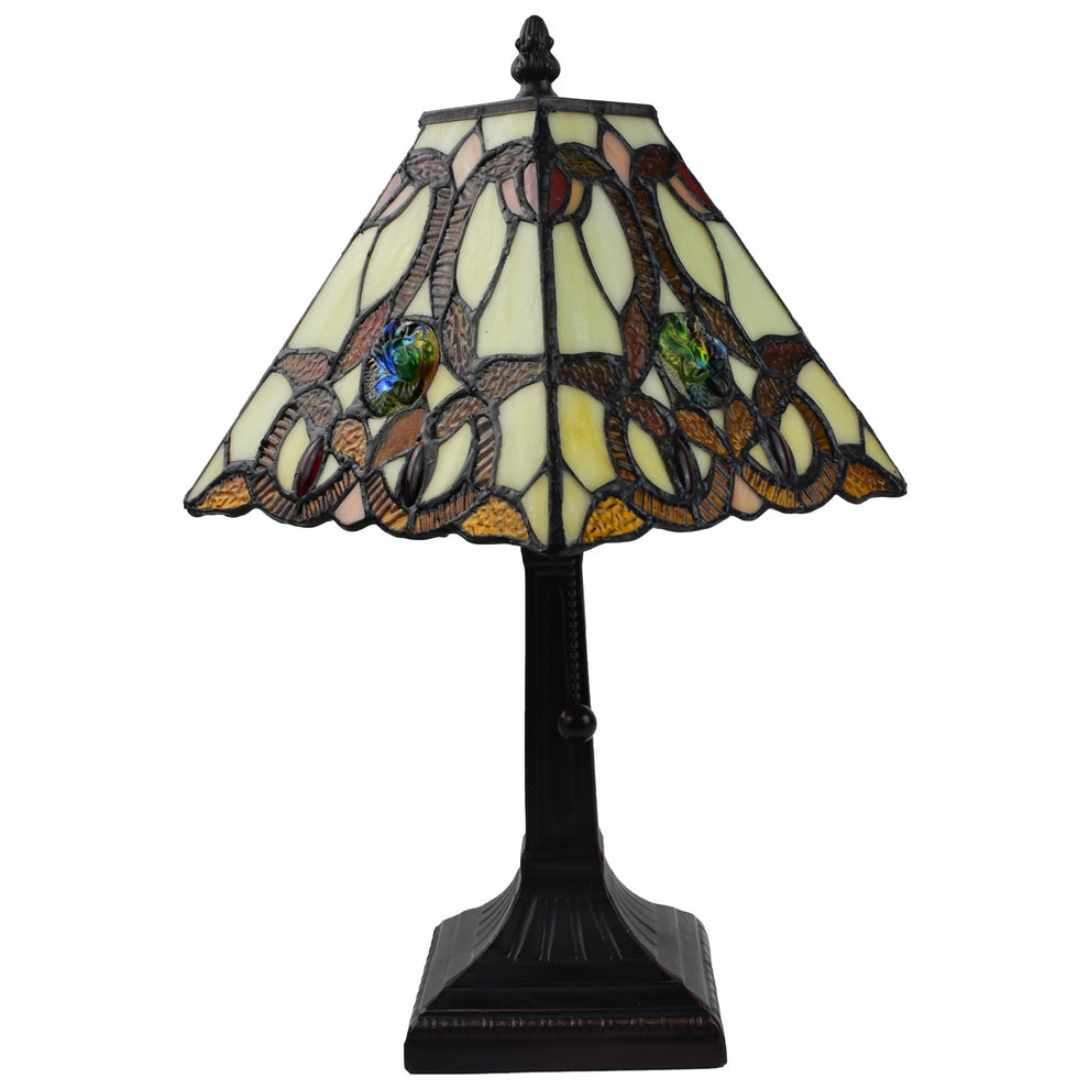 15" Tiffany Style Vintage Abstract Brown Table Lamp By Homeroots | Table Lamps | Modishstore - 3