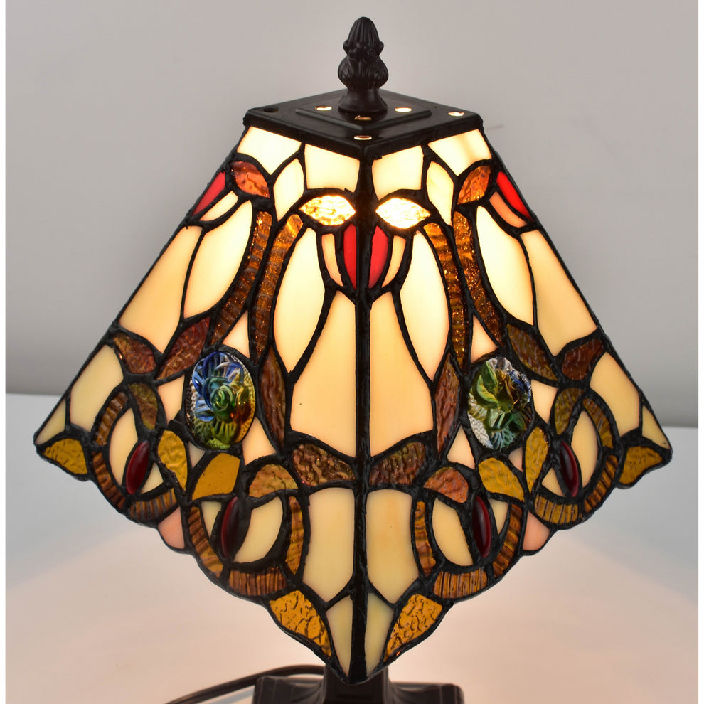 15" Tiffany Style Vintage Abstract Brown Table Lamp By Homeroots | Table Lamps | Modishstore - 6