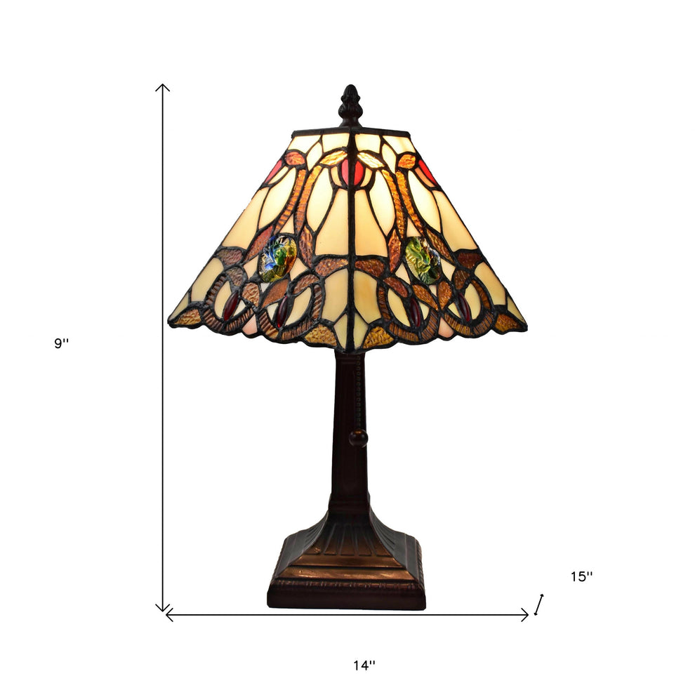 15" Tiffany Style Vintage Abstract Brown Table Lamp By Homeroots | Table Lamps | Modishstore - 7