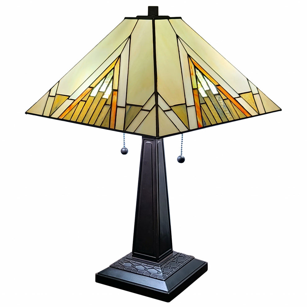 23" Stained Glass Pyramid Style Two Light Mission Style Table Lamp By Homeroots | Table Lamps | Modishstore - 2
