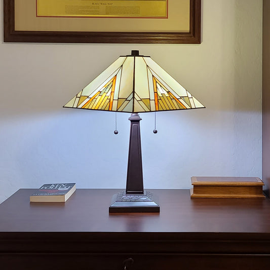 23" Stained Glass Pyramid Style Two Light Mission Style Table Lamp By Homeroots | Table Lamps | Modishstore