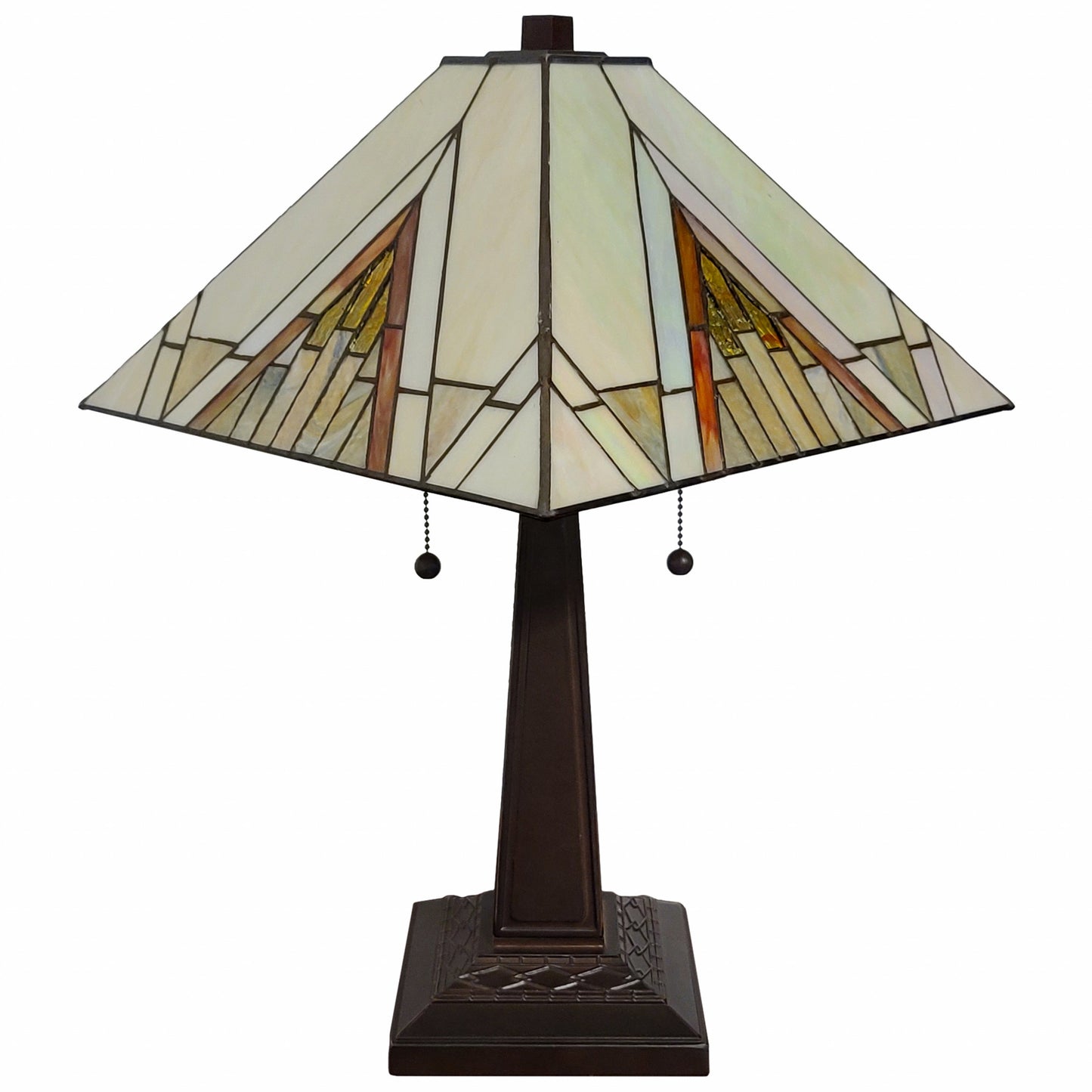23" Stained Glass Pyramid Style Two Light Mission Style Table Lamp By Homeroots | Table Lamps | Modishstore - 3