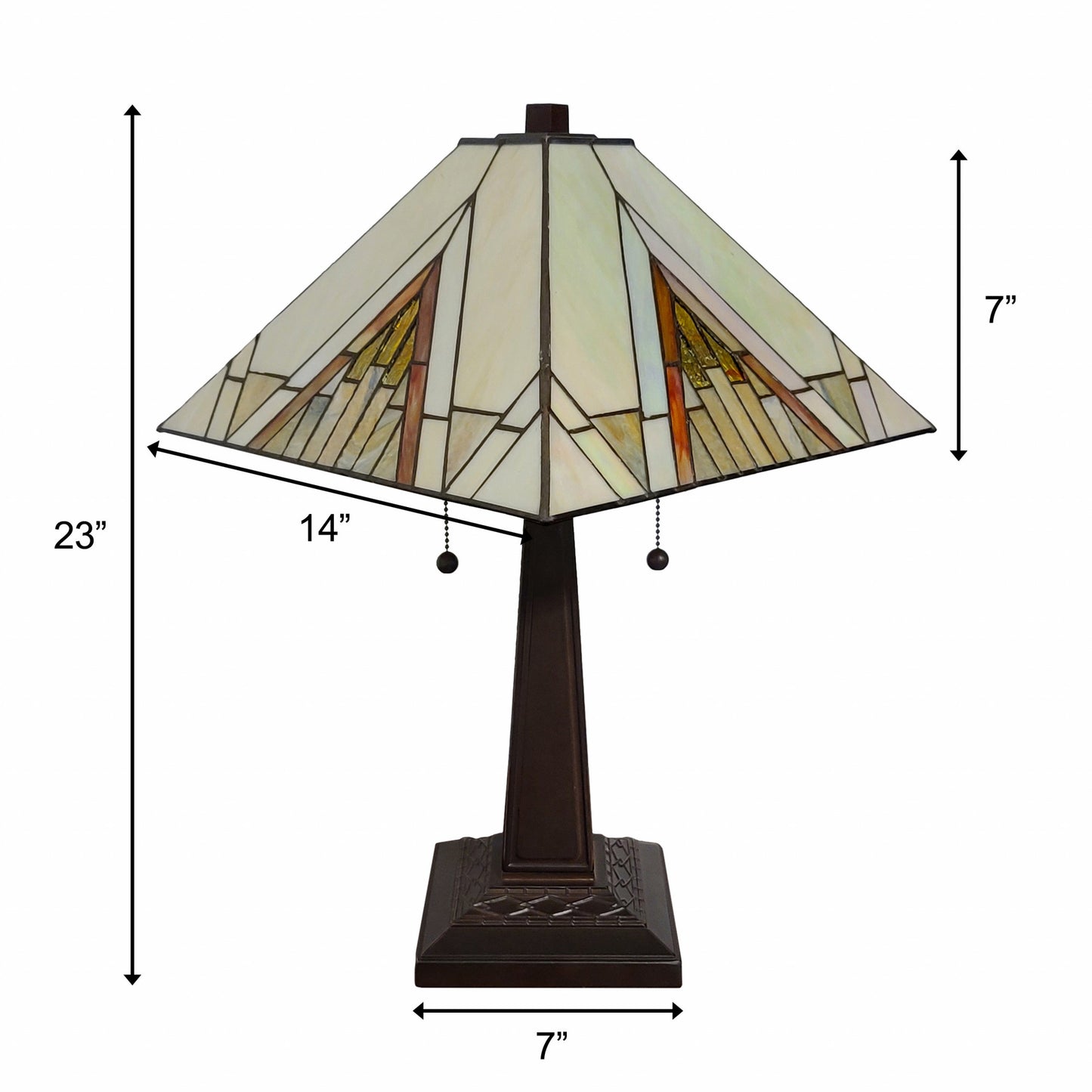 23" Stained Glass Pyramid Style Two Light Mission Style Table Lamp By Homeroots | Table Lamps | Modishstore - 4