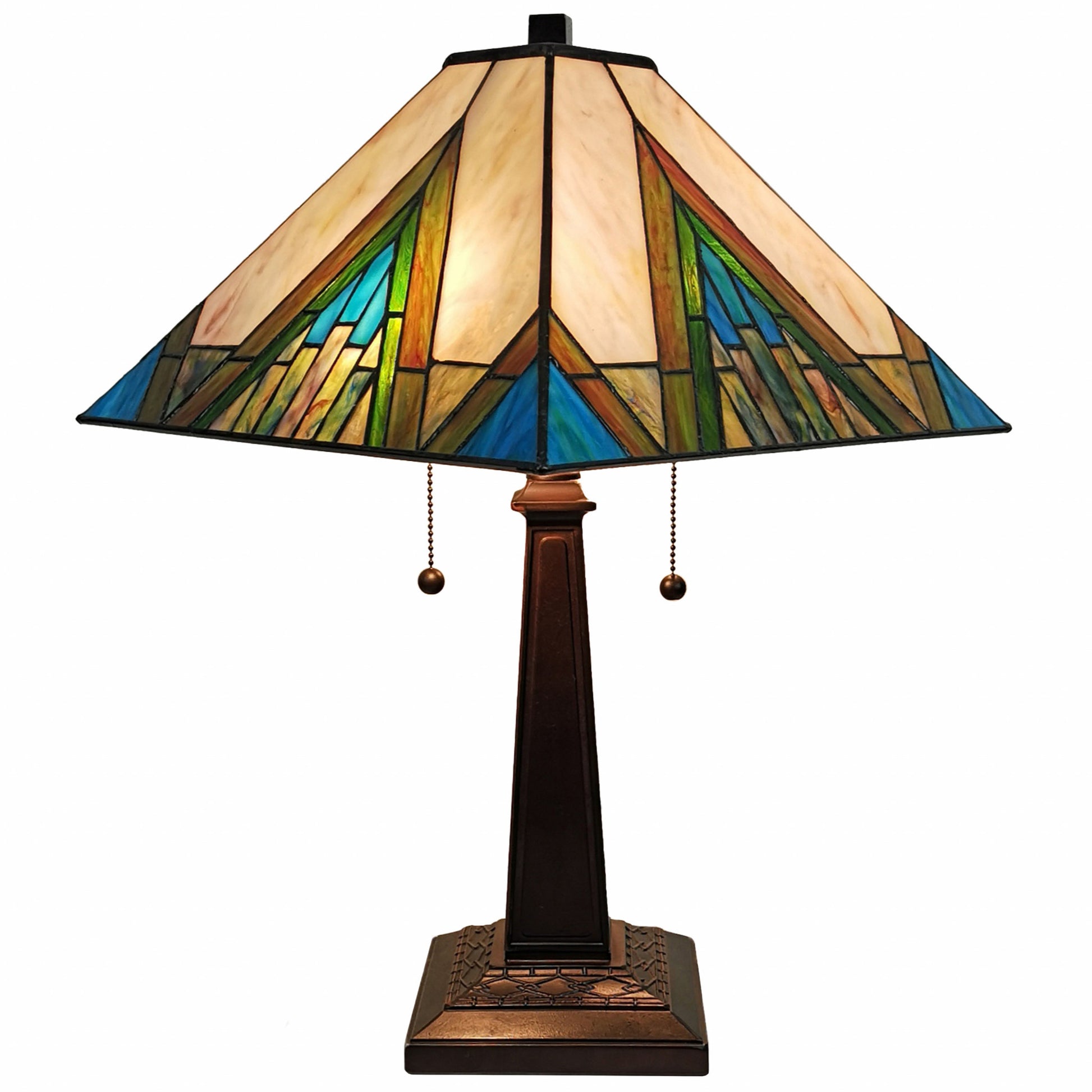 23" Stained Glass Handcrafted Pyramid Style Two Light Mission Style Table Lamp By Homeroots | Table Lamps | Modishstore