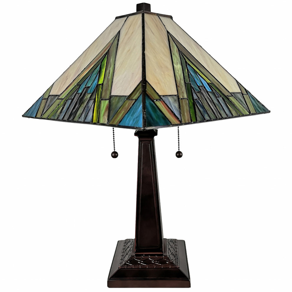 23" Stained Glass Handcrafted Pyramid Style Two Light Mission Style Table Lamp By Homeroots | Table Lamps | Modishstore - 5