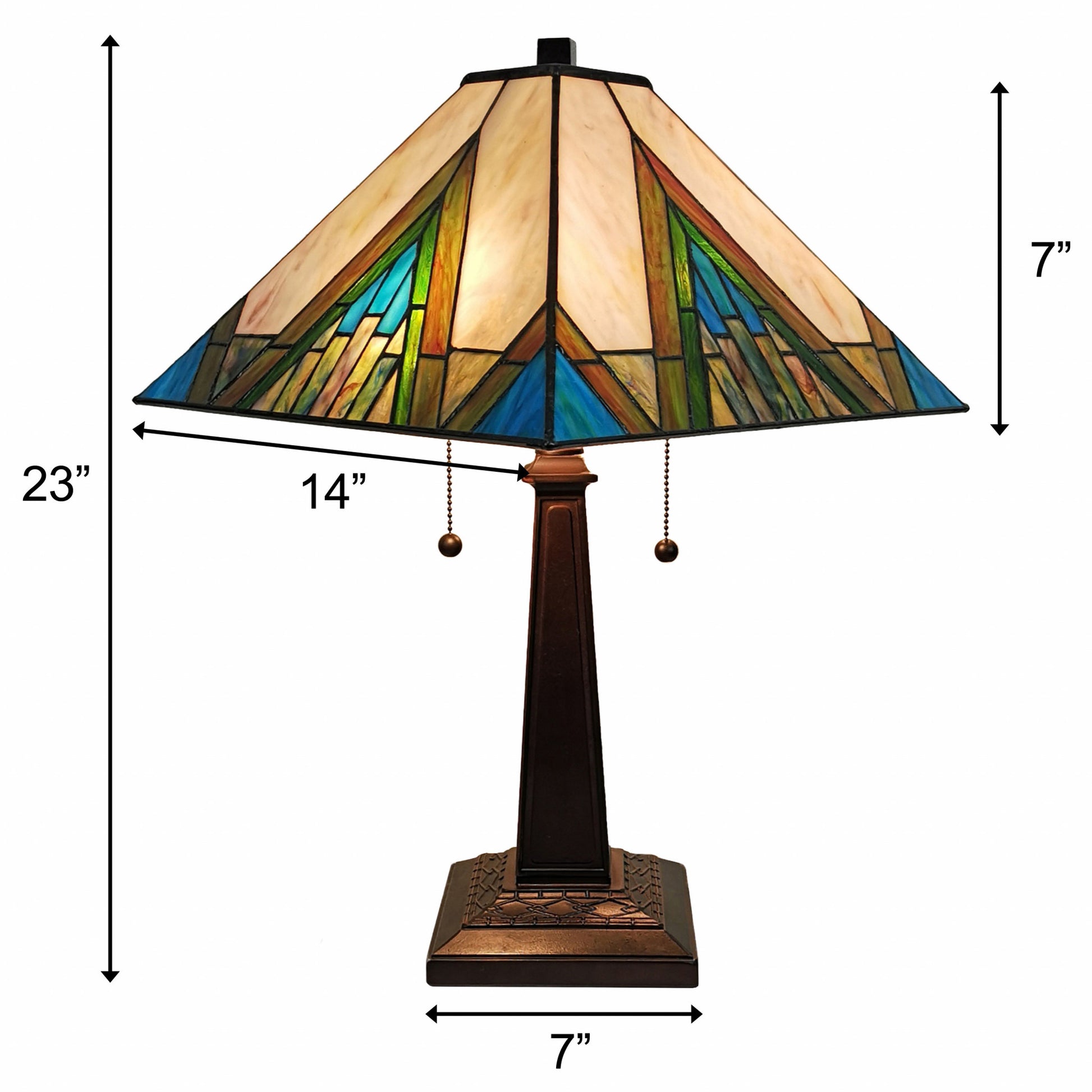 23" Stained Glass Handcrafted Pyramid Style Two Light Mission Style Table Lamp By Homeroots | Table Lamps | Modishstore - 7